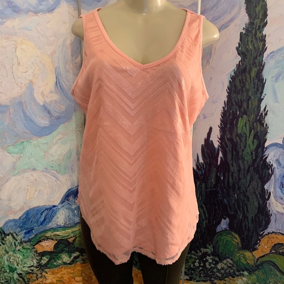 New York & Co.  Peach Sequin Mesh Lined Tank Top - Picture 1 of 6